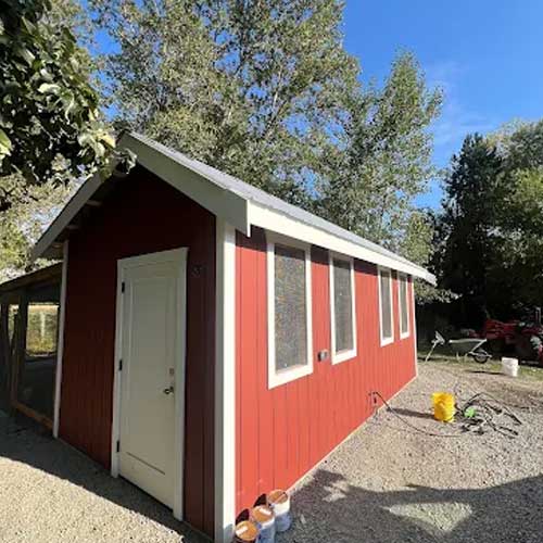 Backyard shed — bright red repaint